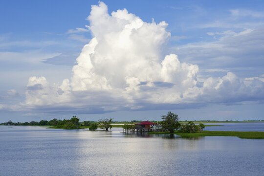 Wooden houses on stilts in the Itapicuru laguna, Para state, Brazil