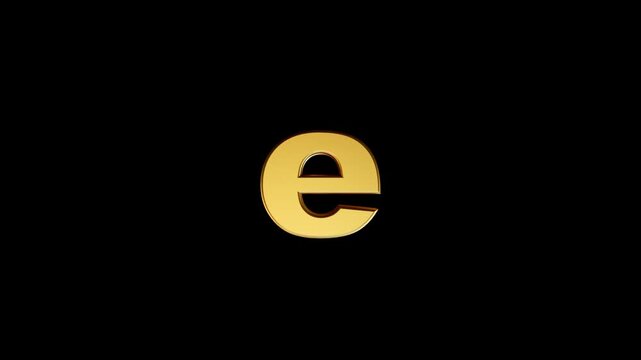 Golden 3D Small English Alphabet Letter e 360 Rotating Loop Animation | Transparent Background. It is ideal for branding, logo animation, titles, intros motion graphics, and creative video projects.