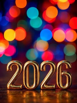 Golden 2026 numbers against colorful lights
