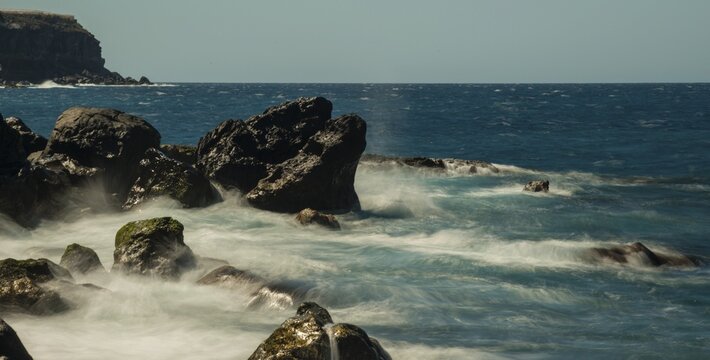 Surf, lava rocks, west coast, Adeje, Tenerife, Canary Islands, Spain