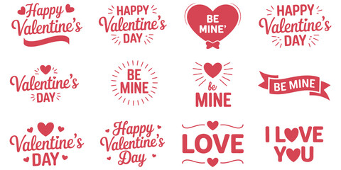 Valentine&rsquo;s Day Typography and Love Quote Collection with Hearts &ndash; Romantic Design Set