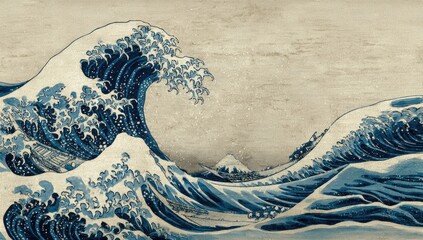 Vast, crashing waves against a muted backdrop of mountains