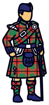 Colorful Highlander in Traditional Kilt Outfit.