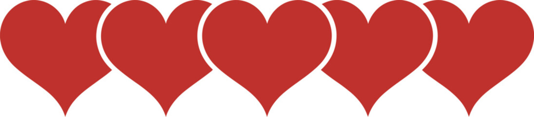 Overlapping Red Heart Icons Row &ndash; Romantic Love Pattern Illustration on White Background