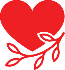 Red Heart with Leaf Branch Illustration &ndash; Romantic Botanical Love Symbol Design