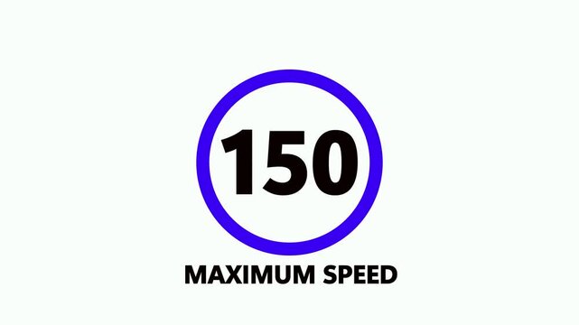 150 Max Speed Limit Sign ,Shin Tomei expressway speed limit 150 road sign ,Maximum Speed 150 road sign, regulatory notice against a deep white background.4k video