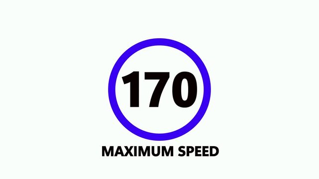 170 Max Speed Limit Sign ,Shin Tomei expressway speed limit 170 road sign ,Maximum Speed 170 road sign, regulatory notice against a deep white background.4k video