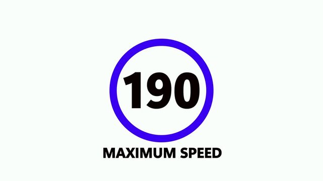 190 Max Speed Limit Sign ,Shin Tomei expressway speed limit 190 road sign ,Maximum Speed 190 road sign, regulatory notice against a deep white background.4k video
