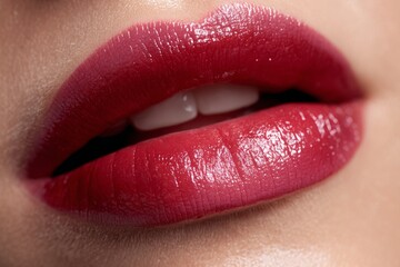 Close up of Fuchsia and Deep Red Lips on White Background Showing Glossy Texture and Soft Lighting