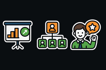 Business growth icons presentation, team structure, customer success