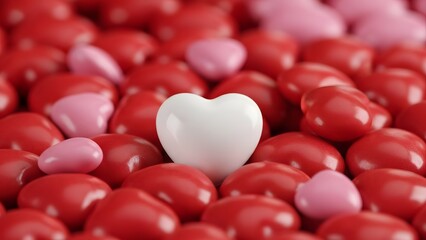 Single white heart among red hearts
