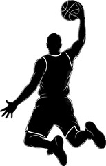 Dynamic Silhouette of a Basketball Player Slam Dunking Action Sport Vector Graphic © Nomads Studio