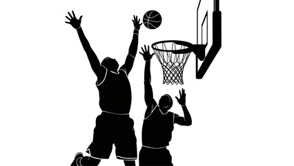 Dynamic Silhouette of Basketball Players Competing for a Dunk Shot Under the Hoop © Nomads Studio