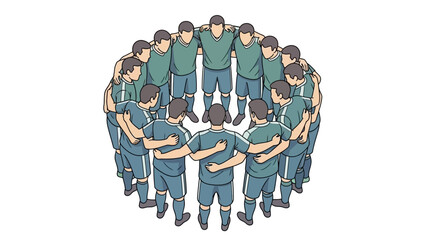 United Soccer Team Huddle Football Players in Circle Showing Unity and Teamwork for Victory