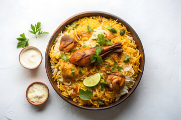 Chicken biryani layered rice dish