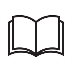 An open book icon with a simple black and white line design