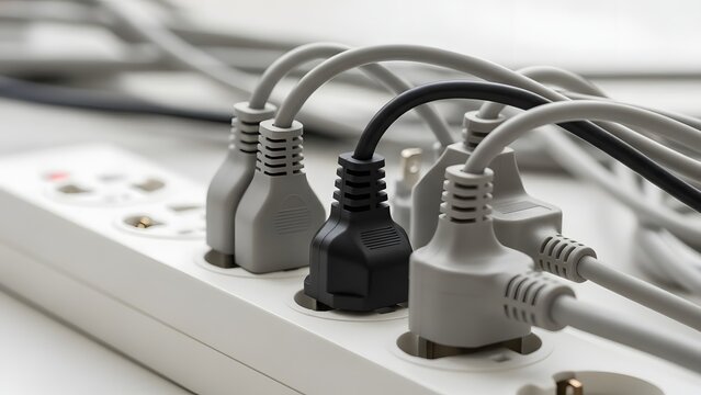 Power strip with multiple plugged-in devices