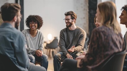 Diverse group of young adults sitting in a circle during a support group session