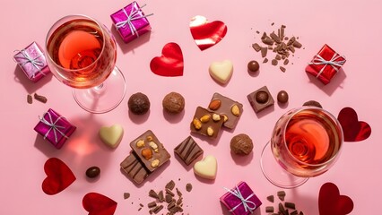Valentine's day indulgence with wine and chocolates