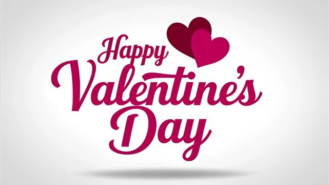 A vibrant "Happy Valentine's Day" message in elegant, cursive pink typography, adorned with two overlapping red hearts.