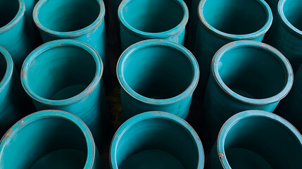 A captivating close-up unveils a collection of cylindrical tubes, their teal hue catching the light. Each tube, with its hollow core, stands in orderly fashion, ready for use.
