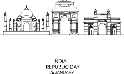 PrintIndia republic day celebration illustration with famous monuments