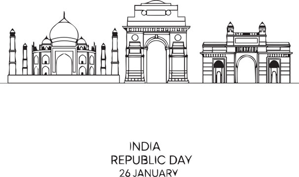 PrintIndia republic day celebration illustration with famous monuments