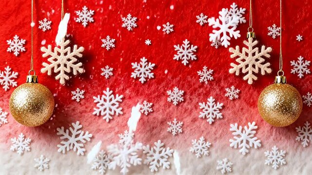 Christmas ornaments on red background