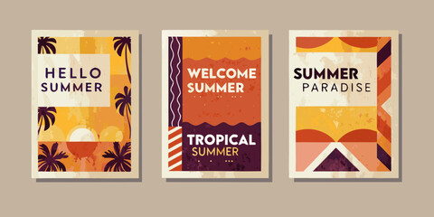 A set of three retro styled summer themed graphic design posters