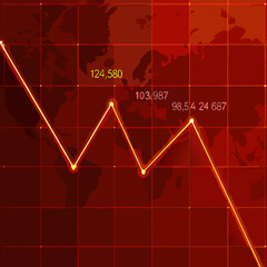 Global economic trends displayed with a red line graph over a world map