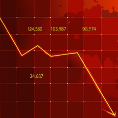 Dramatic market decline illustrated with a red line graph and global map backdrop