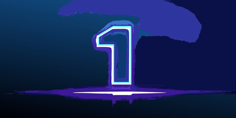 Glowing neon number one against a dark blue abstract background