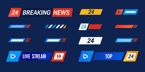Collection of colorful broadcast graphics and lower thirds for news and live streams
