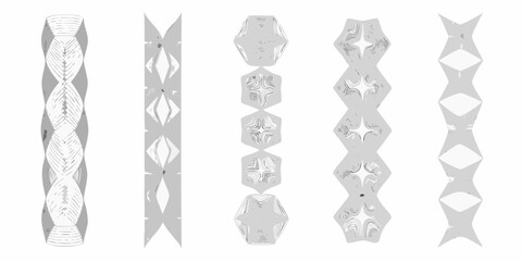 Abstract geometric patterns a series of vertically aligned repeating silver designs