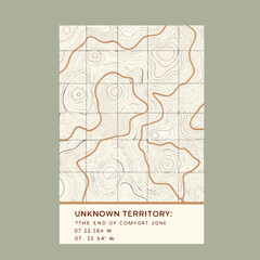 Abstract topographic map with grid lines and the text unknown territory