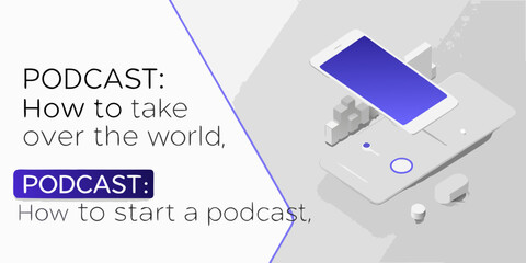 Podcast promotion with a smartphone and graphic design elements displayed visually