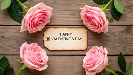 Happy valentine's day with pink roses