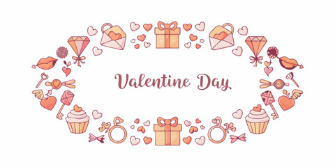 Watercolor valentine s day wreath with hearts diamonds and sweet treats