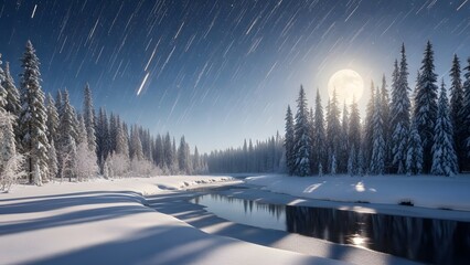 Winter night in the forest