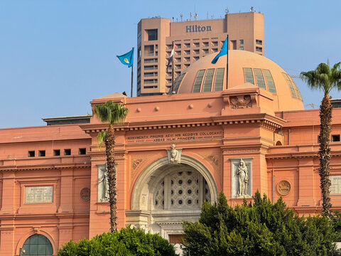 Cairo, Egypt - September 28, 2025: Front facade of the Egyptian Museum near Tahrir Square in daylight