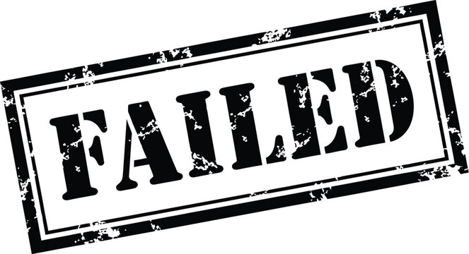 Black rubber stamp displaying the word failed distressed texture on transparent background