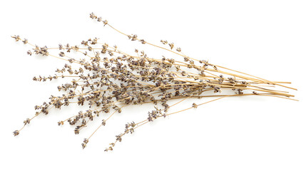 Fragrant dried lavender bouquet with rustic charm on white background