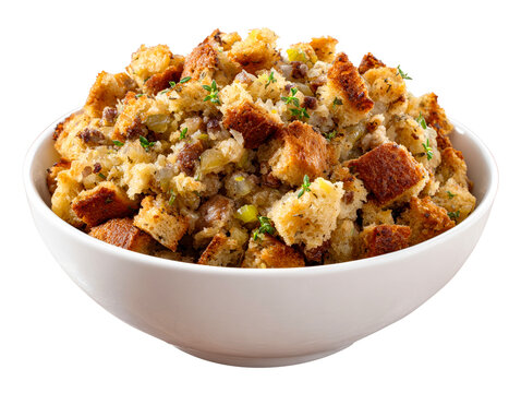 Bowl of Savory Bread Stuffing with Herbs