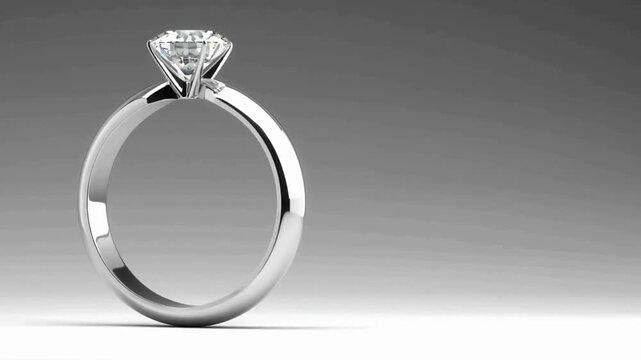 Elegant  solitaire diamond ring atop a polished silver band set against soft gray backdrop gleaming, Happy valentine's day, valentine card, valentine day, heart animated background, love background, f