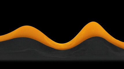 Abstract Waves with Vibrant Yellow and Dark Textures in a Minimalist Style, Representing Fluidity and Motion on a Black Background