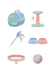 Cat accessories collection illustration isolated on black background