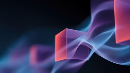 Abstract colorful shapes with flowing light trails creating dynamic patterns against a dark background for innovative design concepts and visual inspiration.