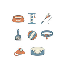 Cat accessories collection illustration isolated on black background