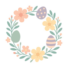 Pastel Easter floral wreath frame with eggs, spring border template