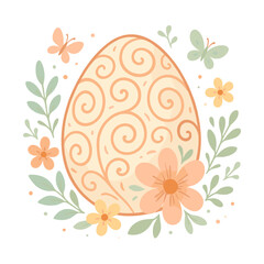 Pastel Easter Egg with Swirl Pattern and Flowers